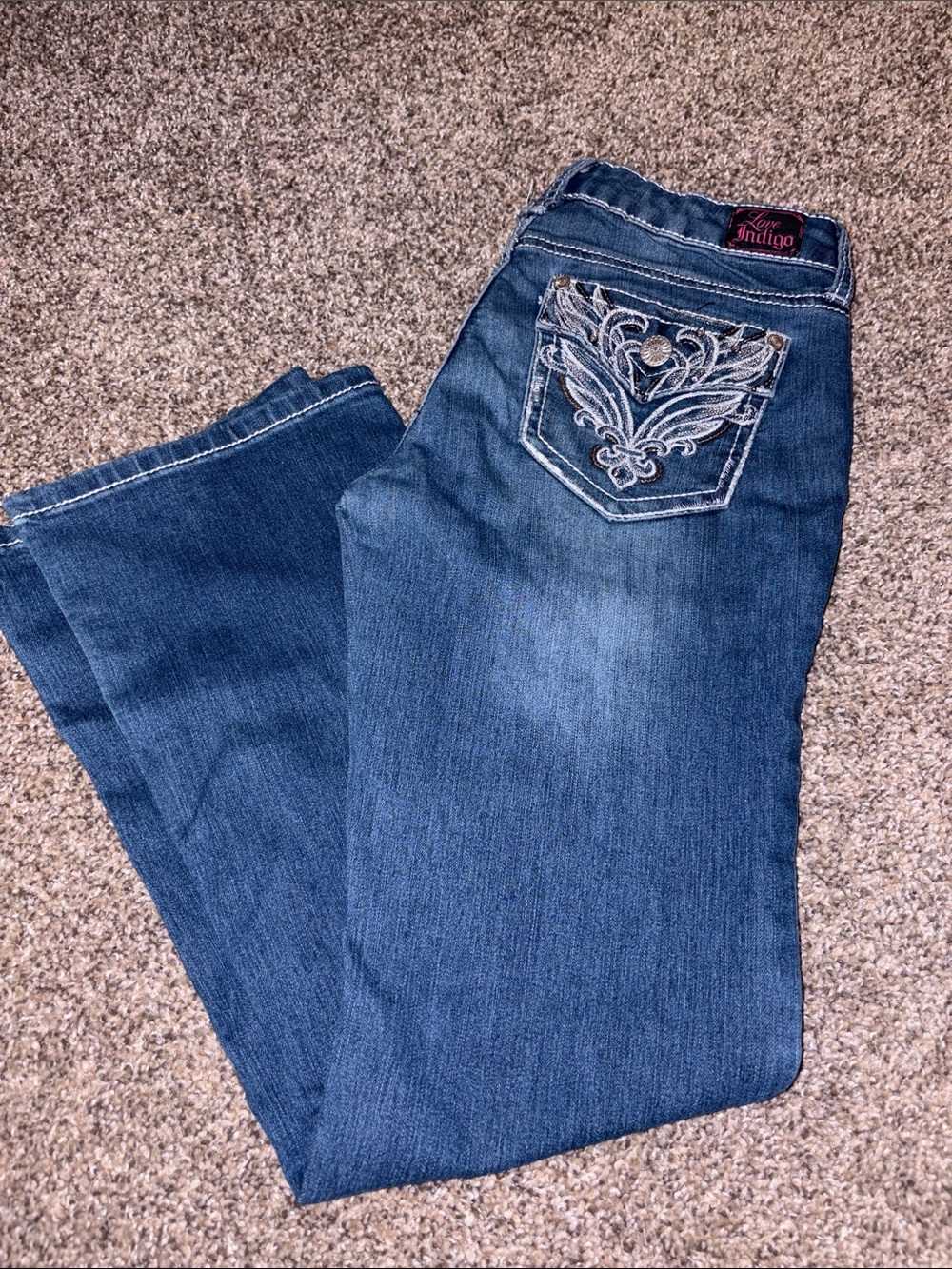 Indigo Kids Blue Embroidered Pocket Jeans